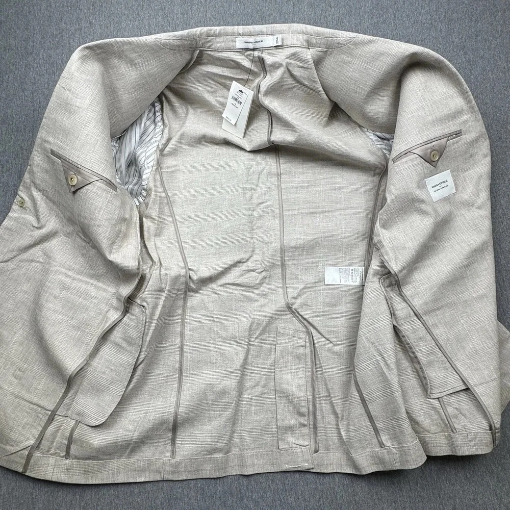Banana Republic Tailored Fit Sport Coat Blazer Sz 42R Linen Beige Glen Check New